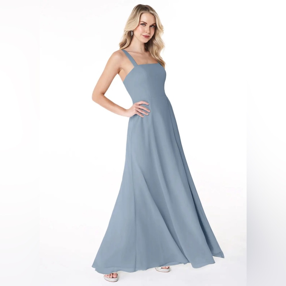 Azazie Dusty Blue Ruched Maxi Dress for Wedding Guest or bridesmaid